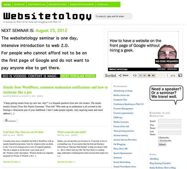 Screenshot of old websitetology site design